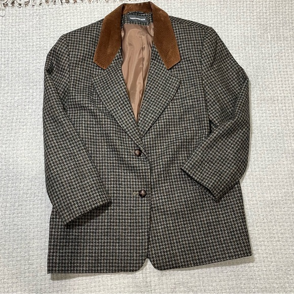 Maurices Jackets & Blazers - Women's Wool Houndstooth Blazer Jacket Suede Collar VTG Maurices Size Large